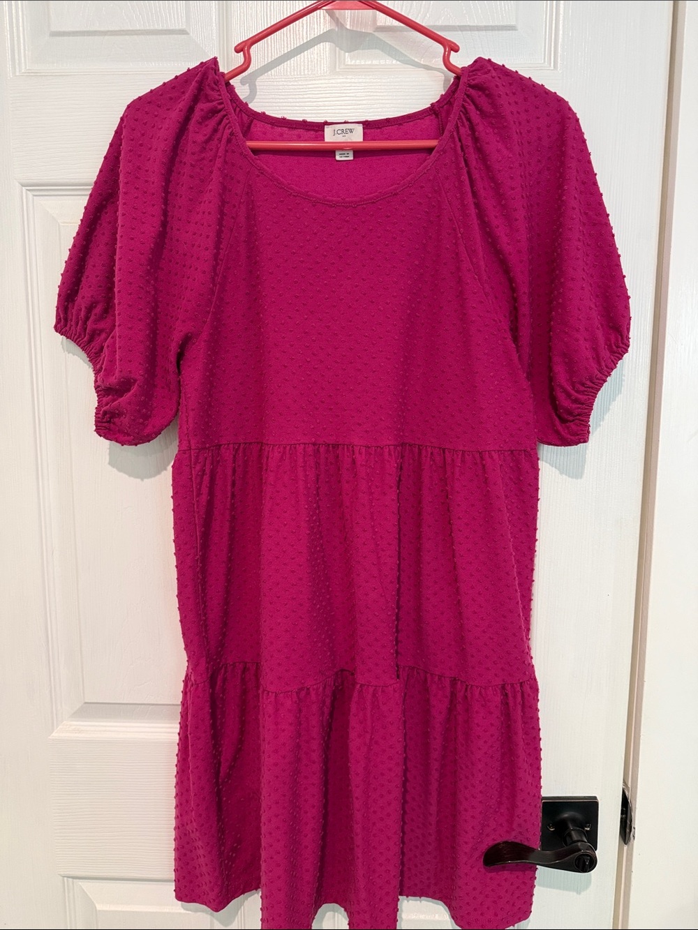 J. Crew Magenta Swiss Dot Tiered Mini Dress